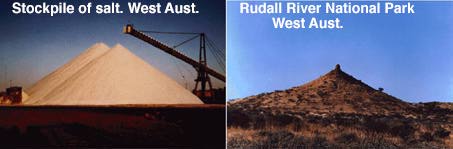 Stockpiles of salt and a mineral containing mountain